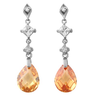 Silver CZ Amber Dangle Earrings
