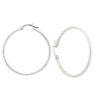 14k White Gold 2mm Hoops Earrings 35mm