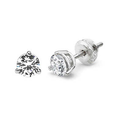 14K 3 Prong Round Solitaire Diamond Stud Earrings 1.00ctw diamond stud earrings