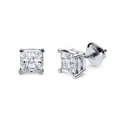 14K 4 Prong Princess Solitaire Diamond Stud Earrings 1.25ctw