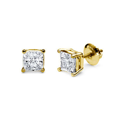14K 4 Prong Princess Solitaire Diamond Stud Earrings 1.00ctw diamond stud earrings