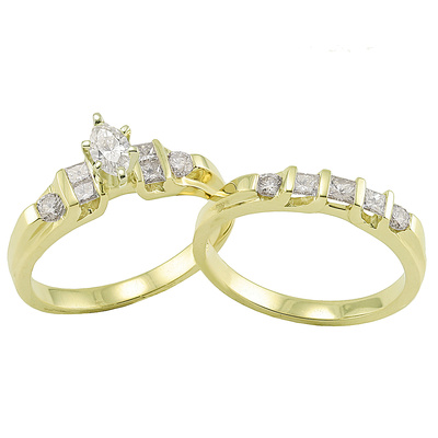 7/8ctw Marquise Diamond Wedding Set in 14k Yellow Gold HI/I1