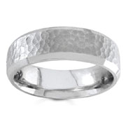 Hammered Finish 6.50 mm 14K White Gold Wedding Band