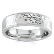 Hammered Finish 7.00 mm 14K White Gold Wedding Band. .25 sizes available (11.25, 11.75, 12.25, etc.)