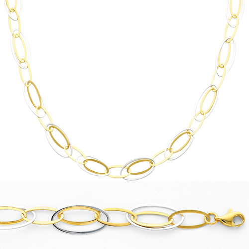 14K Yellow and White Gold Light Fashion Link Necklace and Bracelet Set