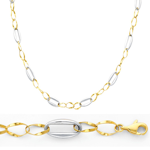 14K Yellow and White Gold Light Fashion Link Necklace and Bracelet Set