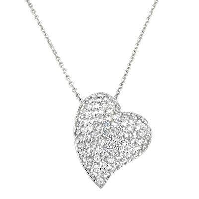 Large Silver Cubic Zirconia Heart Necklace