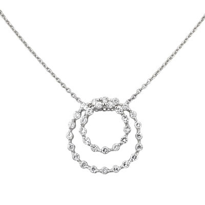 Silver Cubic Zirconia Circle within a Circle Necklace
