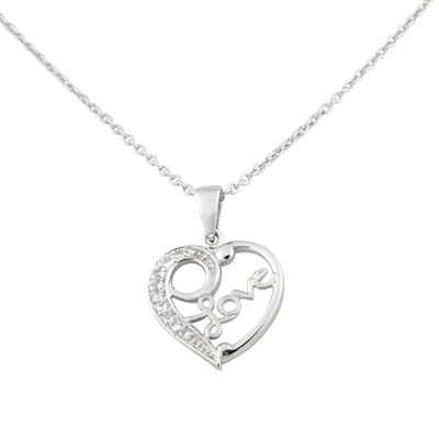 Love Silver Cubic Zirconia Heart Necklace