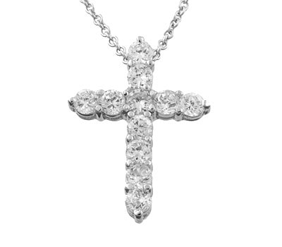 Silver CZ Diamond Cross Charm Necklace
