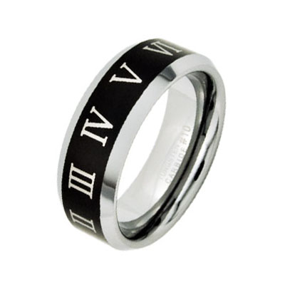 Black Tungsten Carbide Roman Numerals 8mm Ring