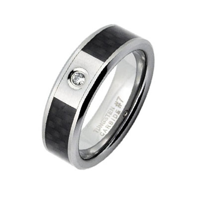 Tungsten Carbide Black Carbon Fiber 8mm CZ Ring
