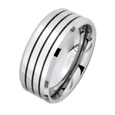 Tungsten Carbide Black Resin Inlay Beveled Edge 9mm Ring