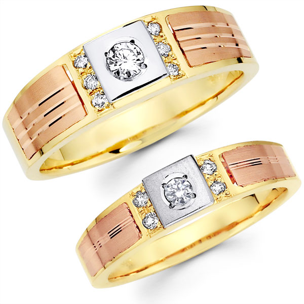 14K Two Tone His and Hers Diamond Wedding Band Set