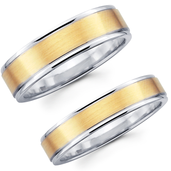 4mm 6mm Brushed Contemporary 14K Two Tone Matching Wedding Bands