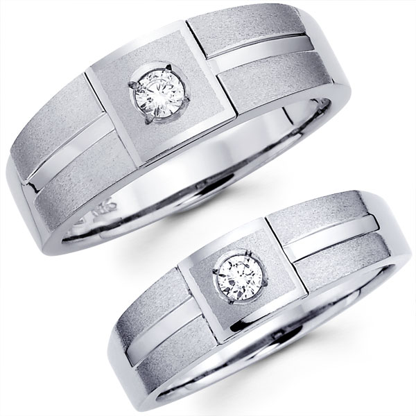 Bezel Set 14K White Gold Matching Round Diamond Bands