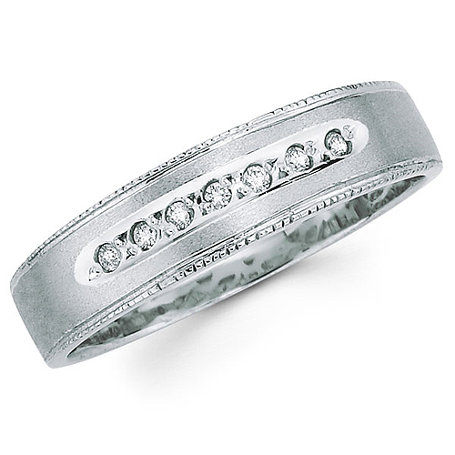 Milgrain Edge 14K White Gold Ladies Diamond Wedding Band