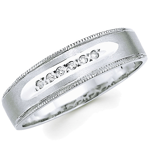 Round Diamond Milgrain Edge 14K White Gold Wedding Ring