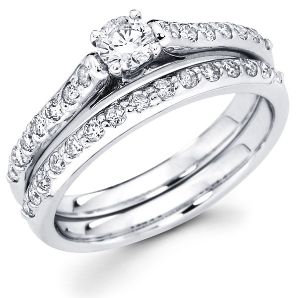 Round Diamond 14K Matching Wedding Ring Set 0.77 ctw