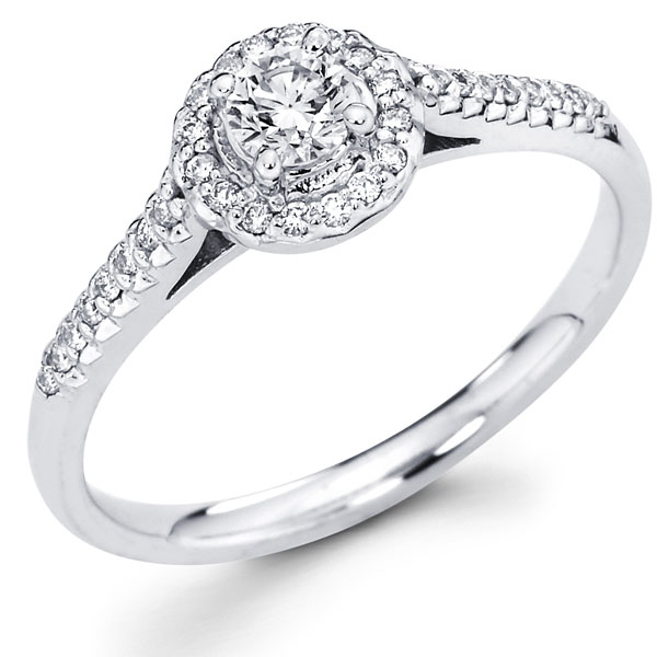 14K White Gold Round Diamond Halo Engagement Ring 0.36 ctw halo diamond engagement rings