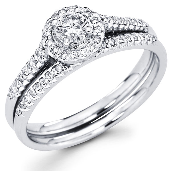 14K Diamond Halo Engagement Ring Set 0.46 ctw halo diamond engagement rings