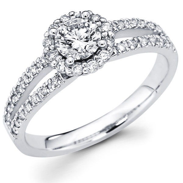 14K Round Diamond Split Shank Designer Halo Engagement Ring 0.80 ctw halo diamond engagement rings