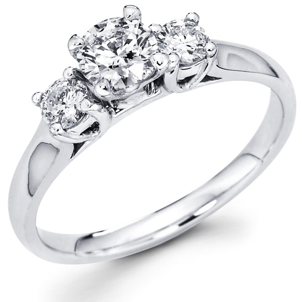 14K Round Diamond Three Stone Engagement Ring 0.71 ctw