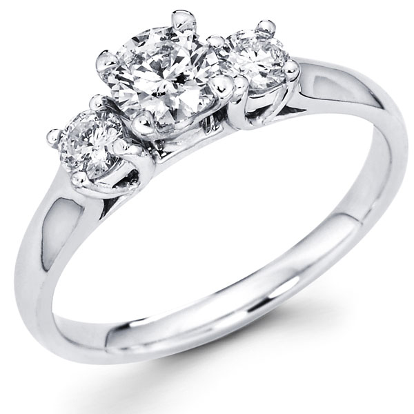 14K White Gold Three Stone Diamond Engagement Ring 0.61 ctw