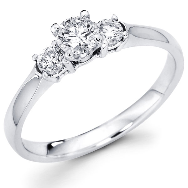 14K Round Diamond Three Stone Bridal Ring 0.45 ctw