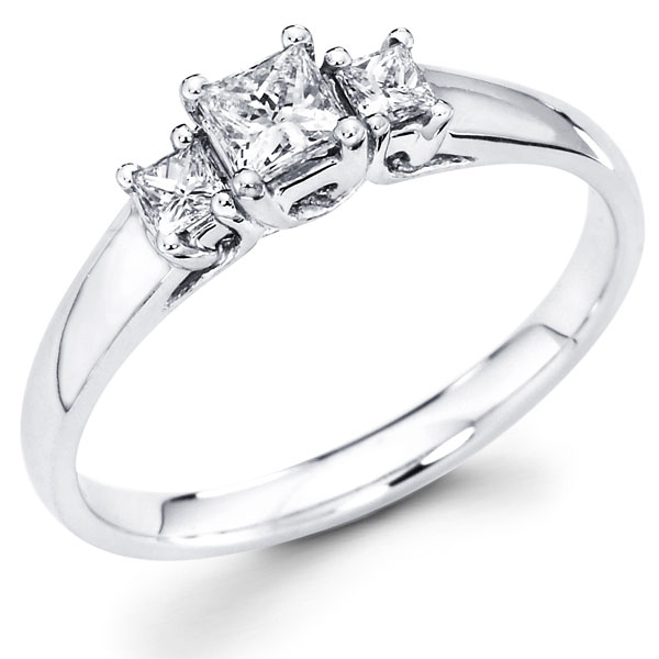 Trellis Design Three Stone Princess Diamond Engagement Ring 0.42 ctw