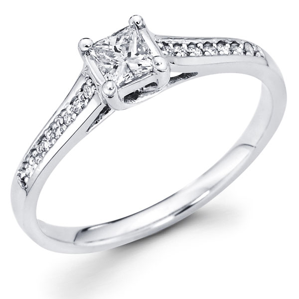 14K White Gold Princess Diamond Pave Trellis Engagement Ring 0.33