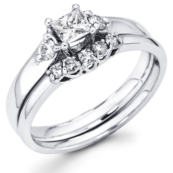 Three Stone Princess Round Diamond Engagement Ring Set 0.50 ctw