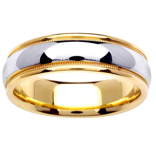 6.5mm Classic Dome Milgrain 14K Two-Tone Gold Wedding Ring