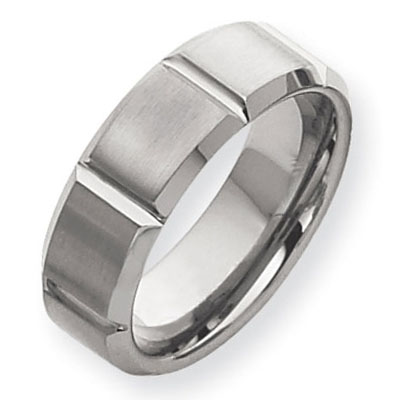 Brushed Polished 8mm Grooved Tungsten Band