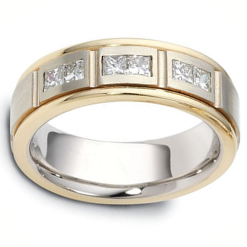 Channel Set Princess Diamond 14K Two Tone Gold Dora Wedding Band