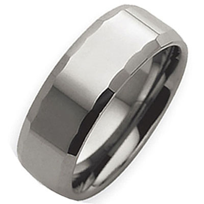 Faceted Beveled Edge Polished Tungsten Band