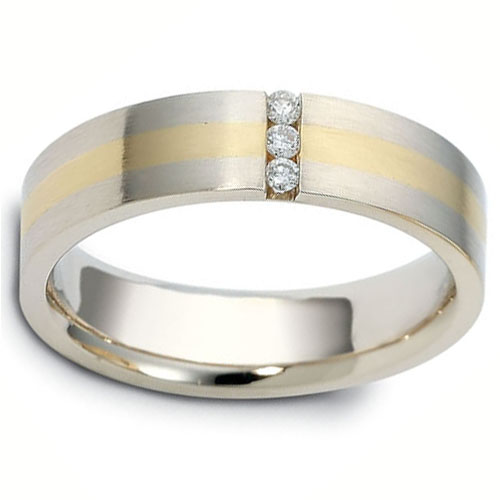 3 Stone Diamond 0.04 tcw 14K Two Tone Dora Wedding Band