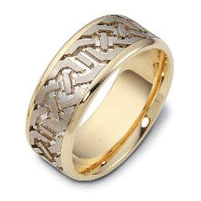 18K Two Tone Gold 8.50 mm Carved Wedding Band
