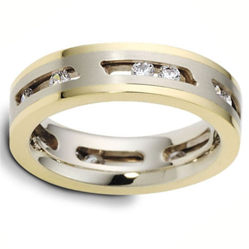 14K Two Tone Gold Dora Moving Diamond Wedding Ring  0.54 tcw