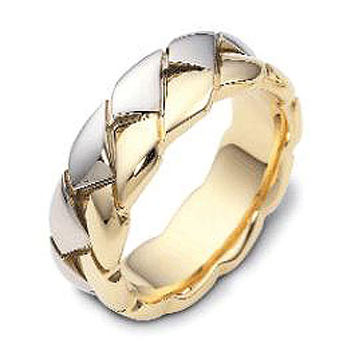 Carved  Engraved 8.00 mm 14K Two Tone Gold Designer Braid Band