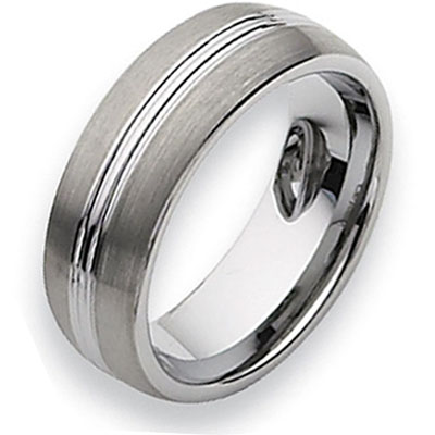 Polished Grooved 8mm Brushed Tungsten Band