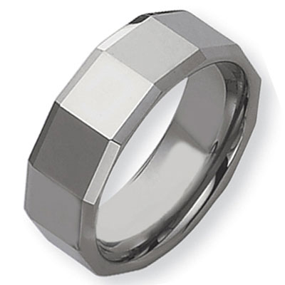 Polished 8mm Faceted Tungsten Band