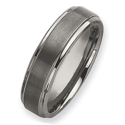 7mm Brushed Polished Ridged Edge Tungsten Band