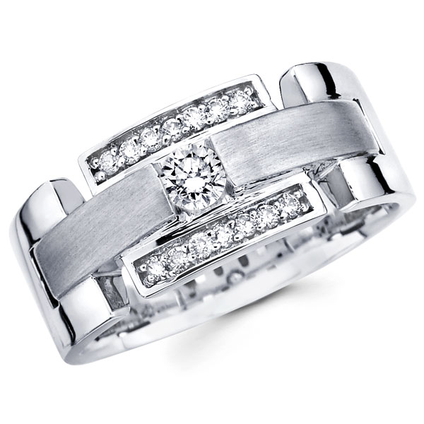 14K White Gold Mens Diamond Wedding Band
