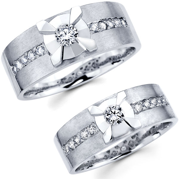 Satin Polish 14K Couples Diamond Wedding Band Set
