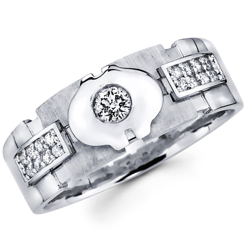 14K White Gold Bezel Diamond Mens Wedding Band