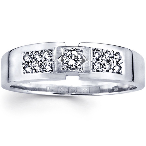 14K White Gold Round Diamond Mens Wedding Band