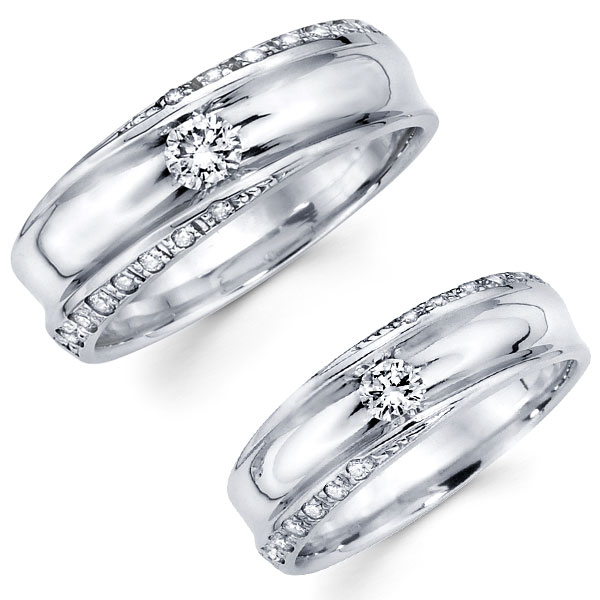 14K Contemporary Matching Diamond Wedding Bands Set