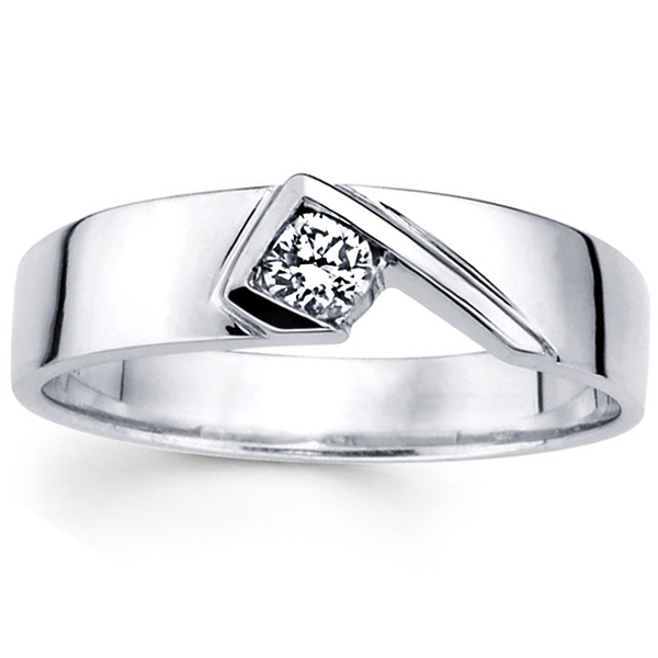 14K White Gold Modern Designer Diamond Solitaire Wedding Ring