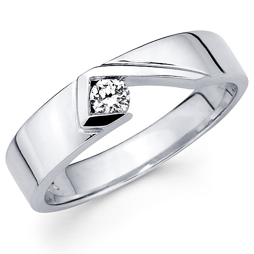 14K White Gold Modern Designer Diamond Solitaire Wedding Ring